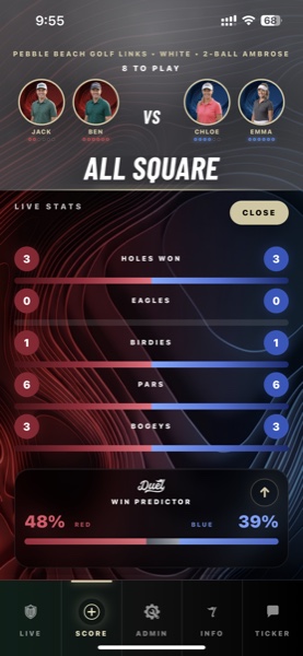 A real DUEL live match stats screen